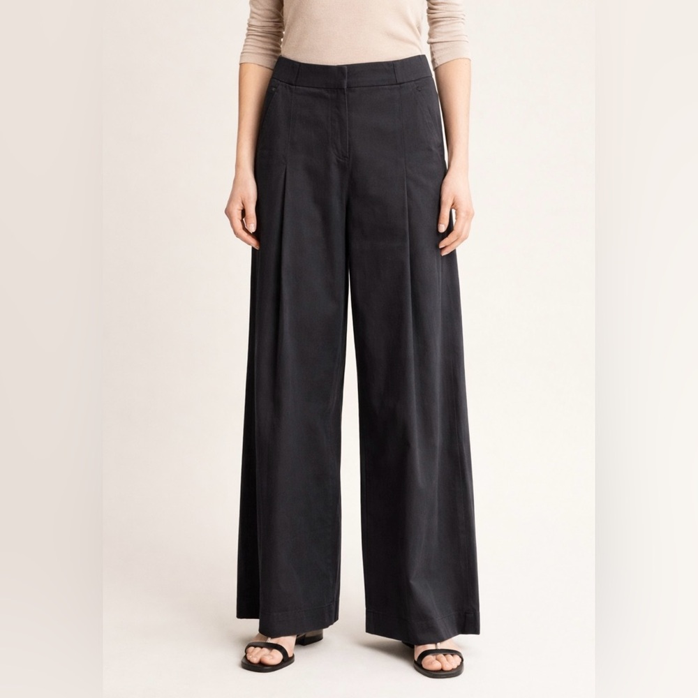 Annette Gortz Cotton/Linen Blend Wide Leg Pant Charcoal/Black 40/Medium Pleated